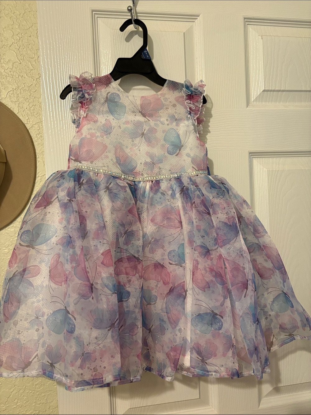 Blueberi Boulevard Girls' Pastel Butterfly Dress - Pink & Blue